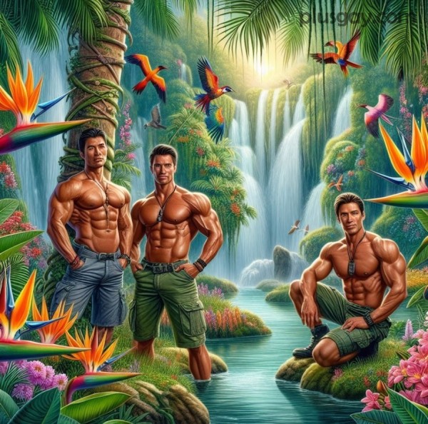 Birds of Paradise with Hunk Men